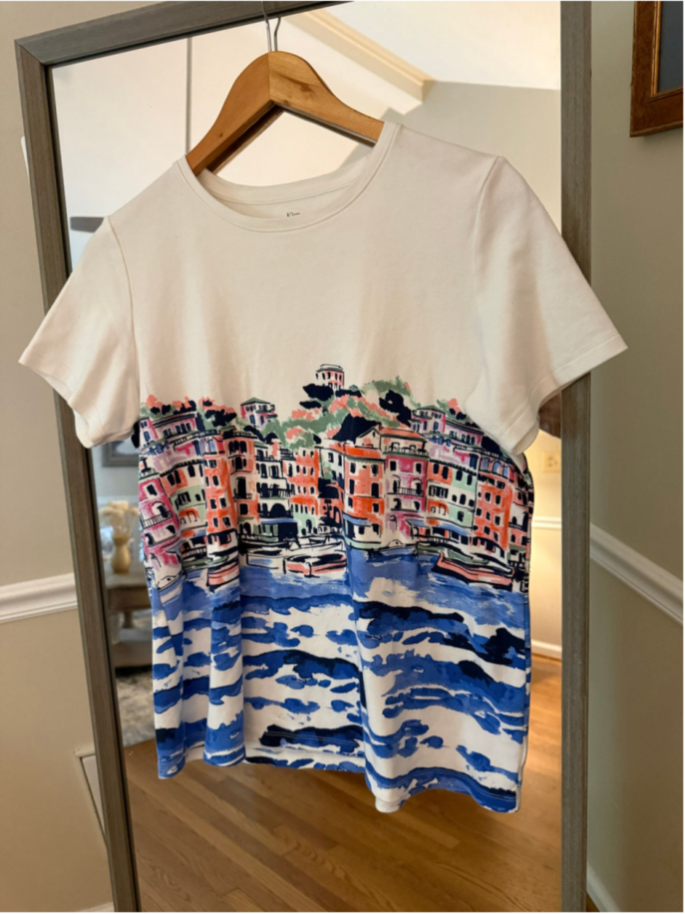 Women's Kim Rogers Short Sleeve Tee Size S White Blue Coastal Print